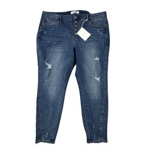Kancan Womens Size 3XL 16-18 High Rise‎ Skinny Ankle Jeans Distressed Button Fly